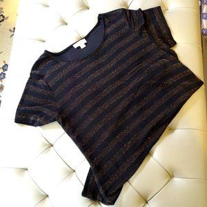 Calvin Klein Gold & Black Short Sleeve Holiday Top